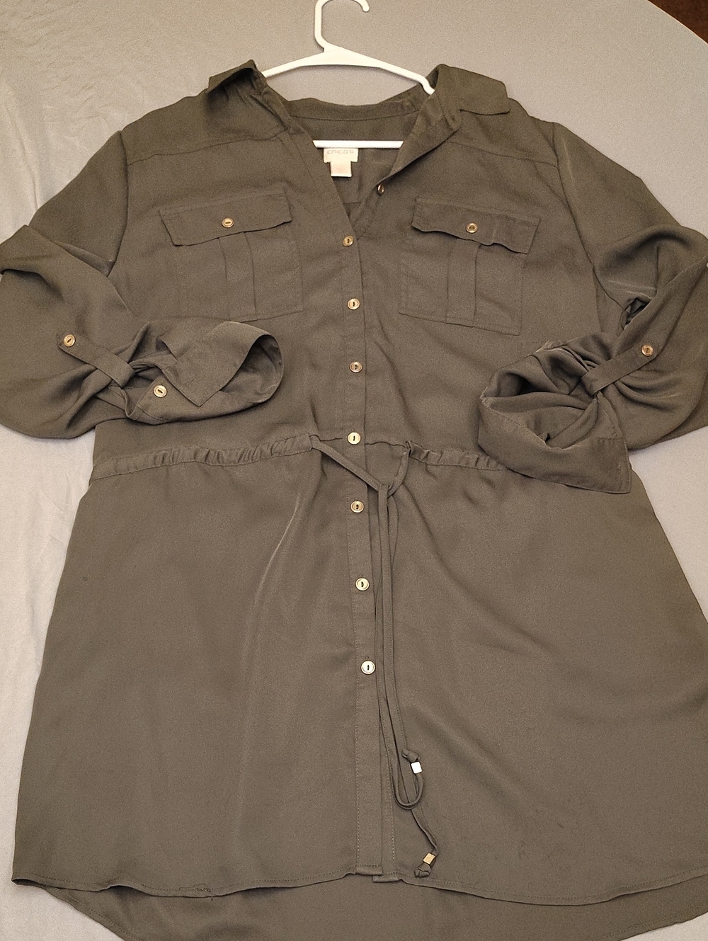 Chico's Olive Button-Front Midi Shirt Dress